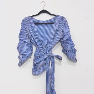 Blue Striped Wrap Shirt